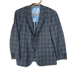 Coppley Sport Coat Mens 42R Reda Wool Plaid Blazer Gray Blue Made in Canada